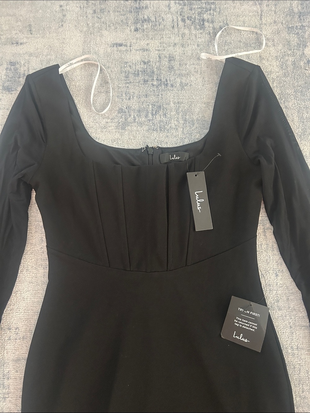 NWT Lulu's Black Long-Sleeve Square Neck Mini Dress